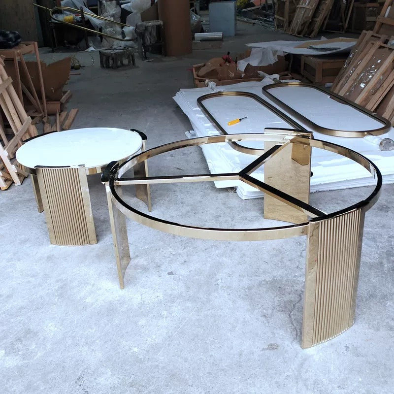 Luxurious Marble Coffee Table Stainless Steel Table Tempered Glass Table