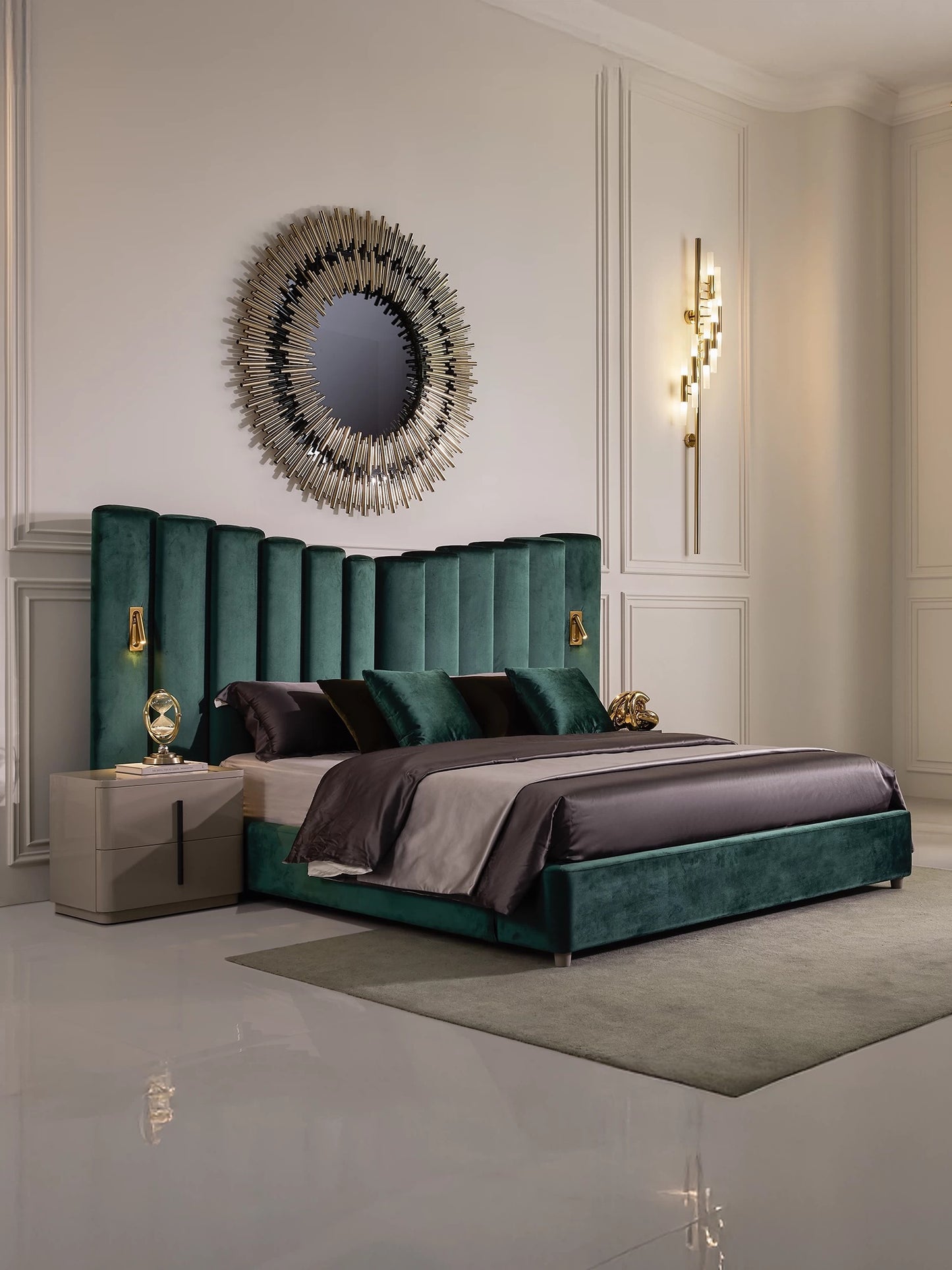 New Arrivals French-inspired Luxurious Bed Peacock Green Bedroom Furniture