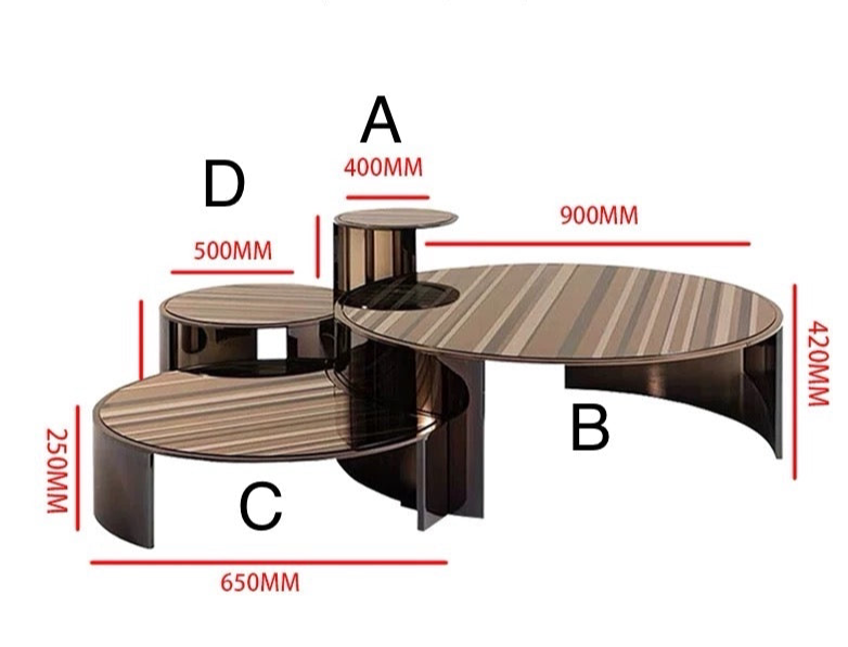 Luxurious Coffee Table Set Stainless Steel Table Tempered Glass Table