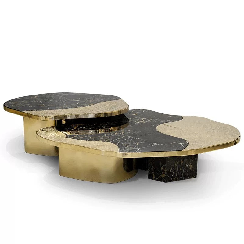 New Arrivals Natural Marble Table Brass Stainless Steel Coffee Table