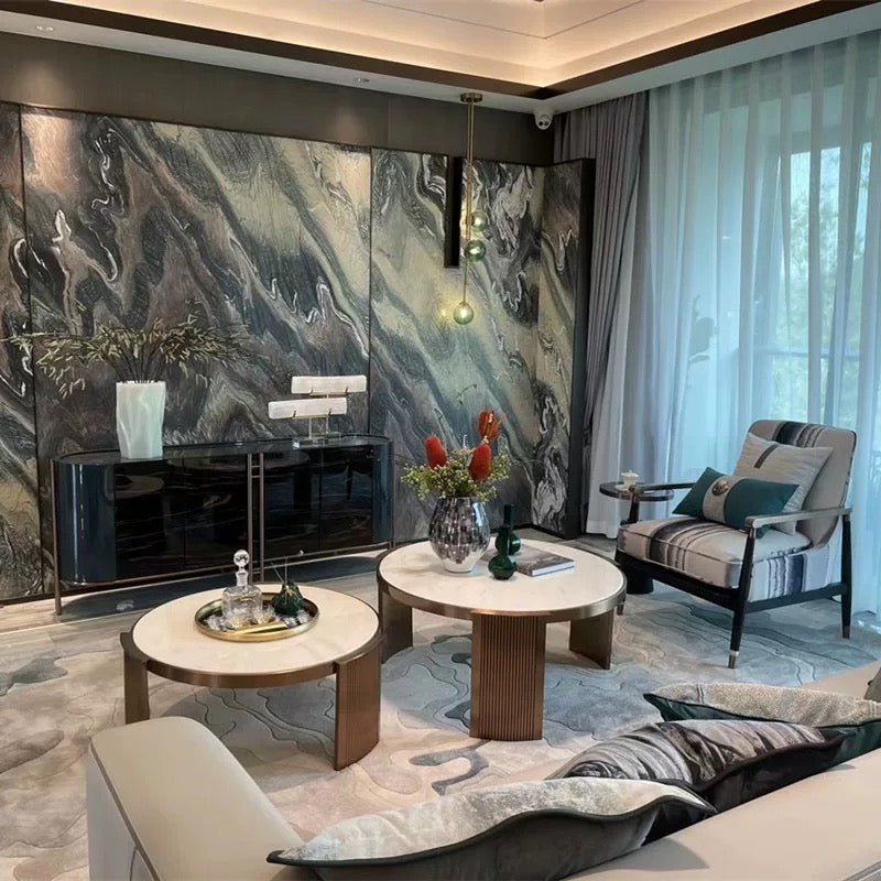 Luxurious Marble Coffee Table Stainless Steel Table Tempered Glass Table