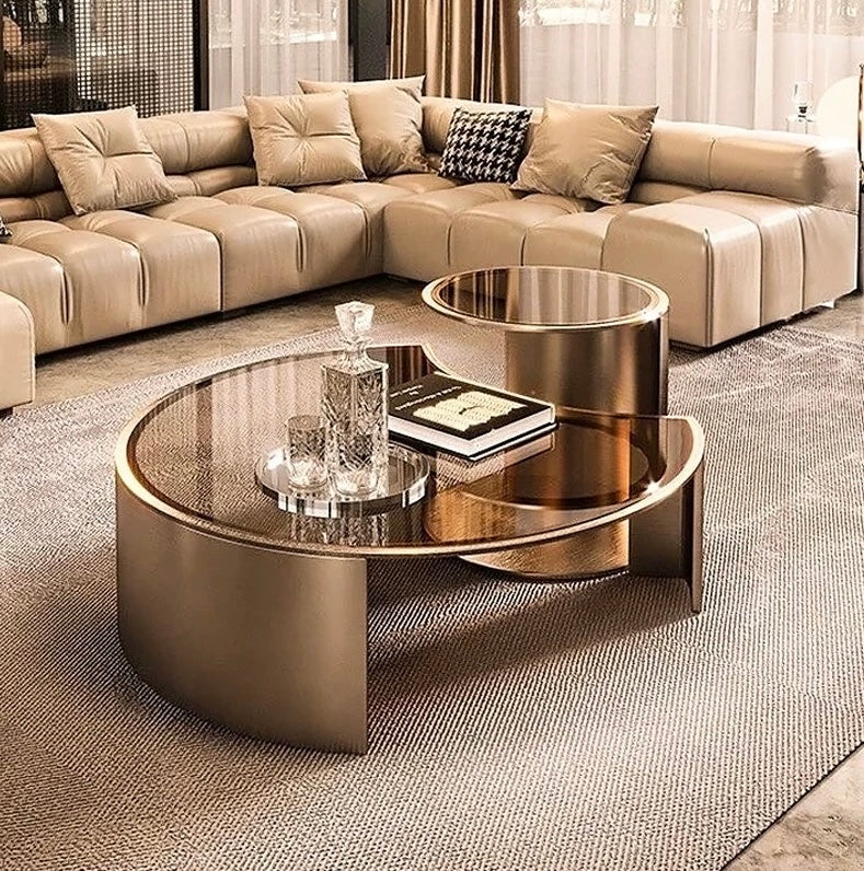 Luxurious Coffee Table Set Stainless Steel Table Tempered Glass Table