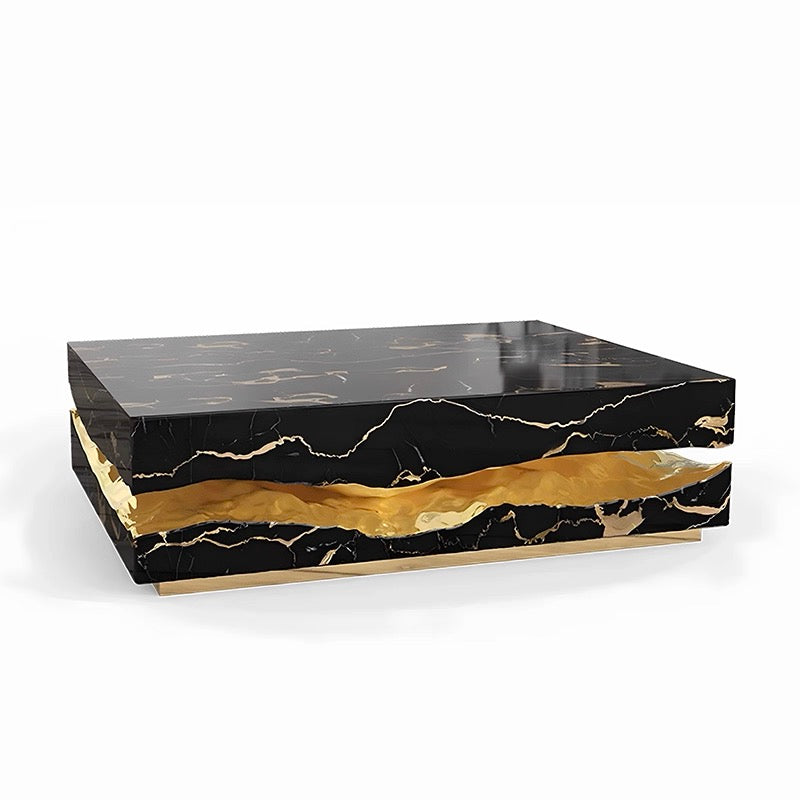 New Design Coffee Table Natural Marble Artistic Brass