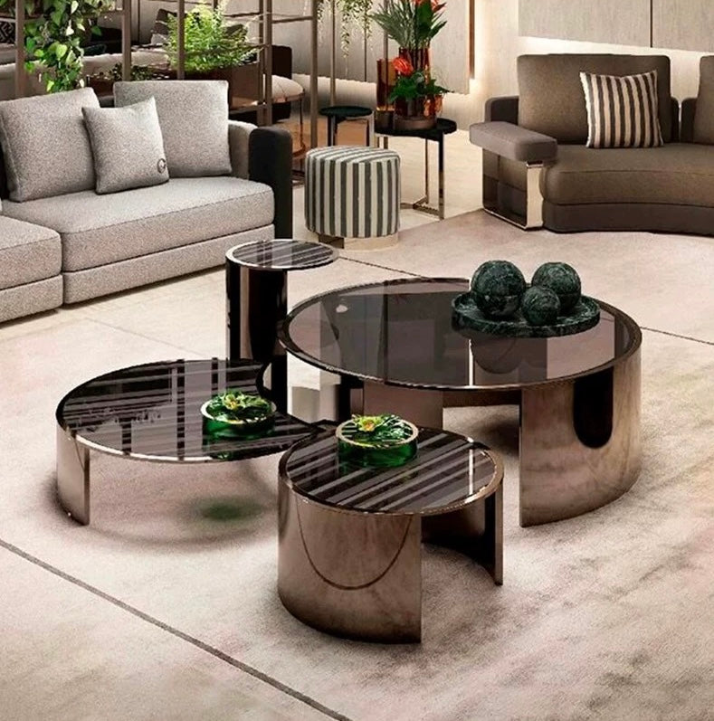 Luxurious Coffee Table Set Stainless Steel Table Tempered Glass Table