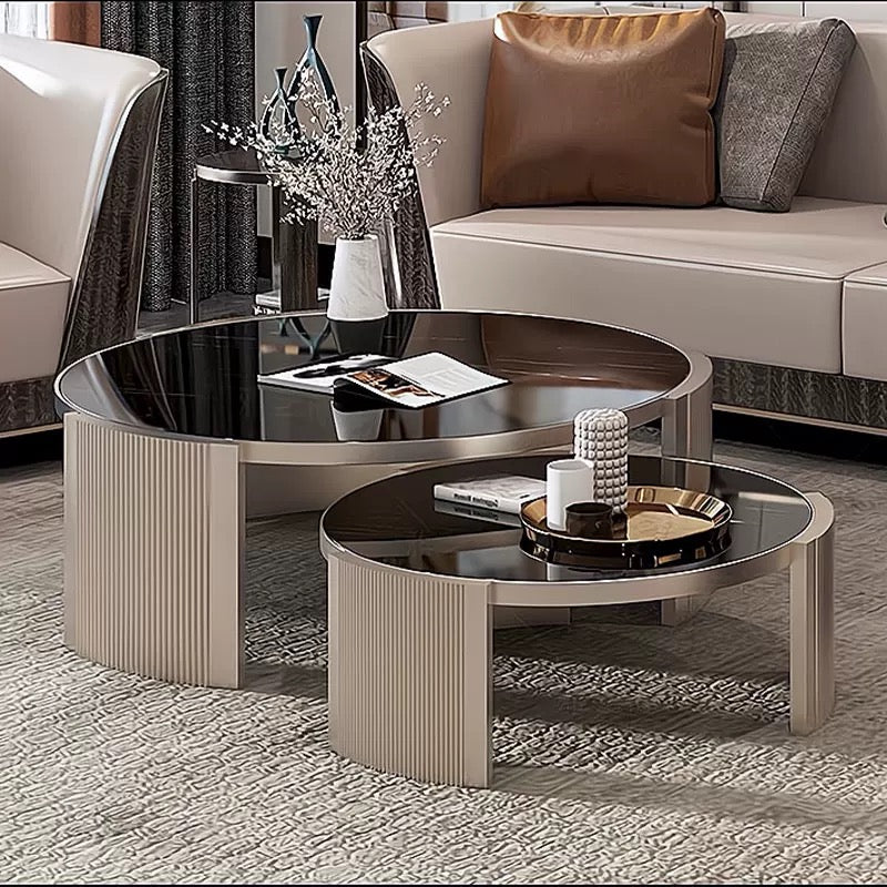 Luxurious Marble Coffee Table Stainless Steel Table Tempered Glass Table