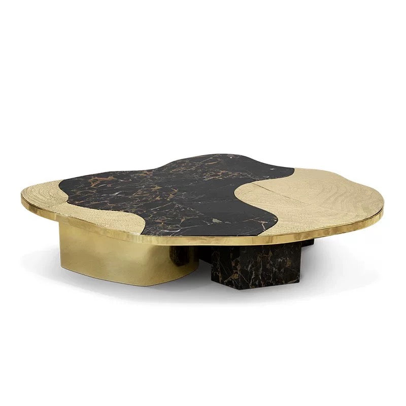 New Arrivals Natural Marble Table Brass Stainless Steel Coffee Table