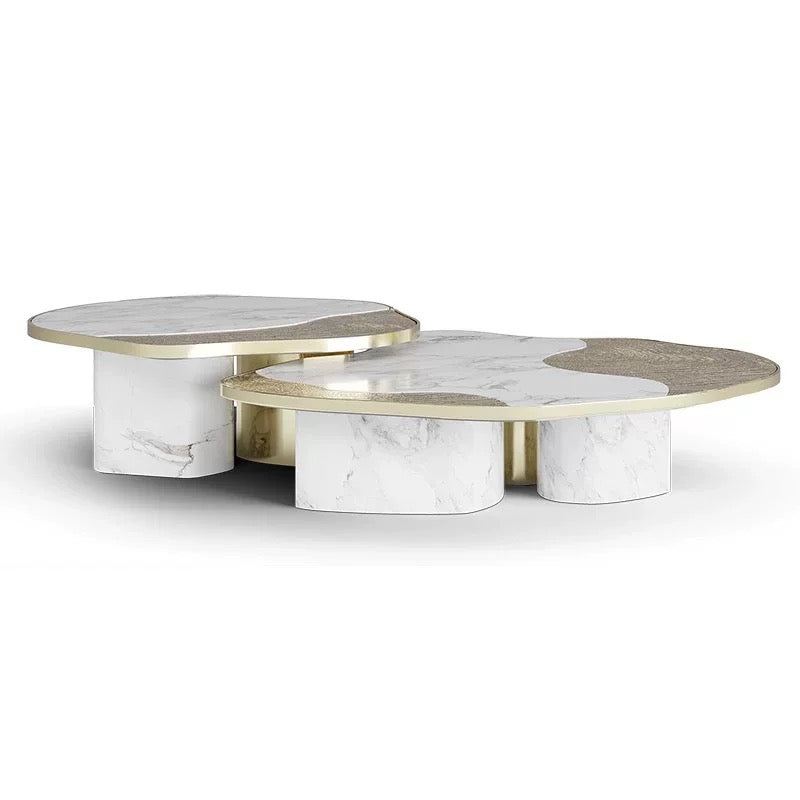 New Arrivals Natural Marble Table Brass Stainless Steel Coffee Table