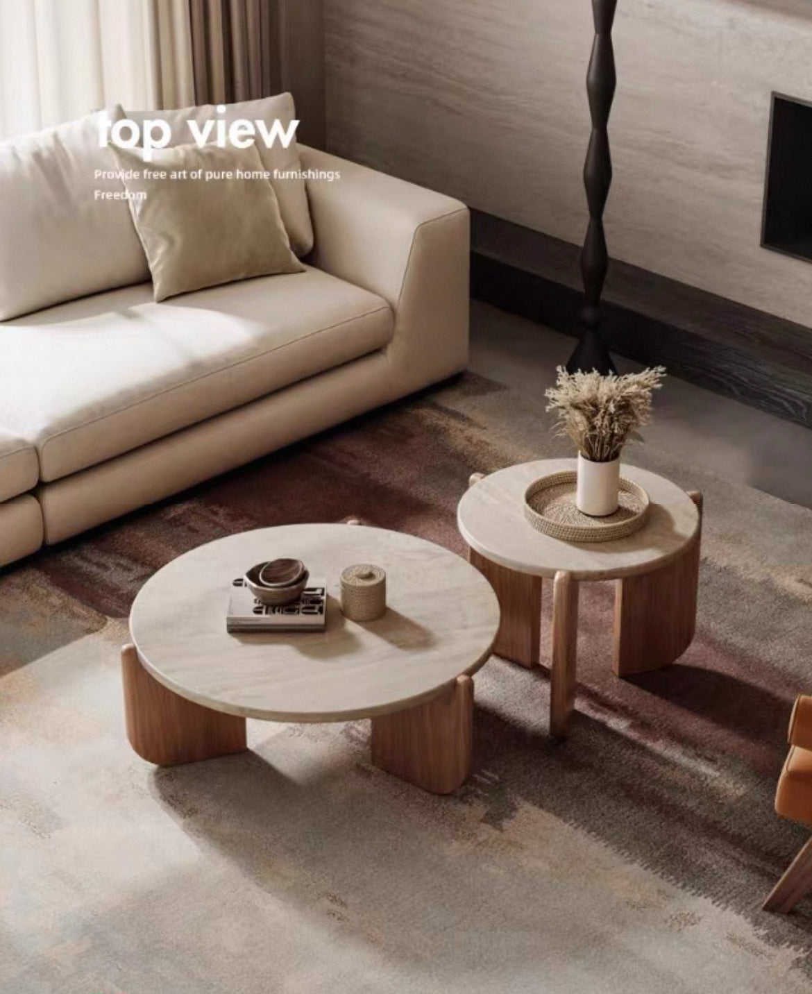 Minimalist Design Travertine Wood Coffee Table Classic Style