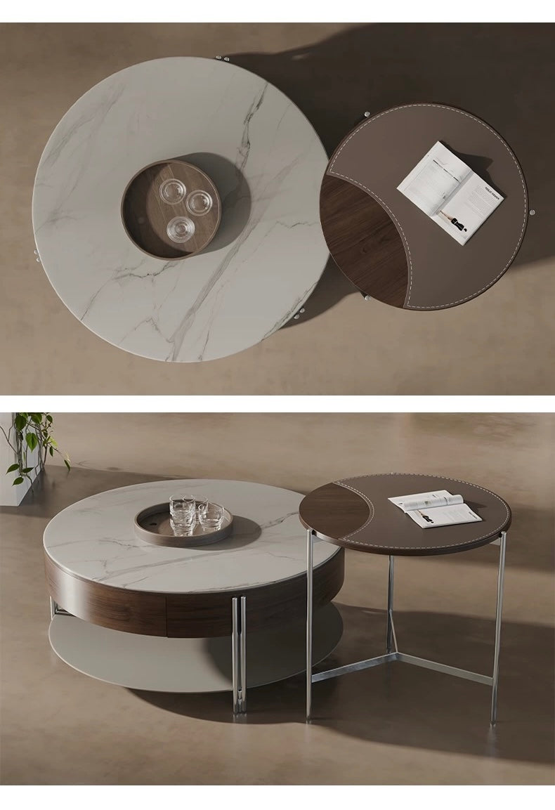 Coffee Table Set Marble Table Leather Wood Table