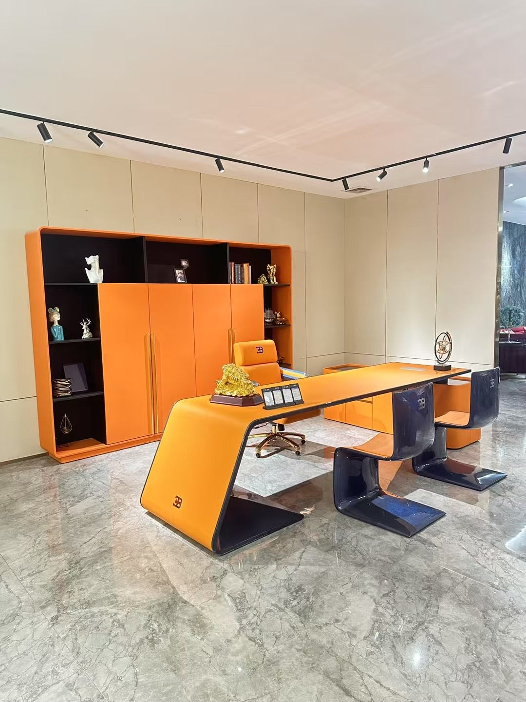 Luxurious executive desk orange Napa leather office table