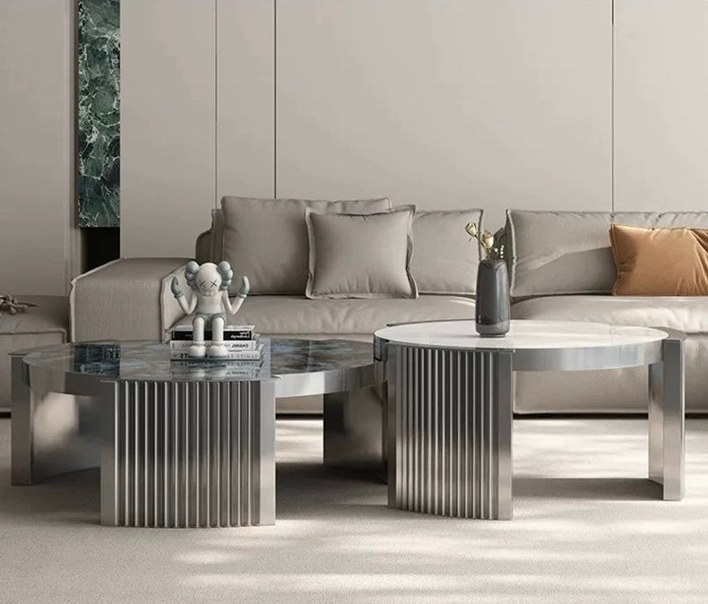 Luxurious Marble Coffee Table Stainless Steel Table Tempered Glass Table