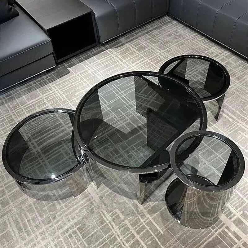 Luxurious Coffee Table Set Stainless Steel Table Tempered Glass Table