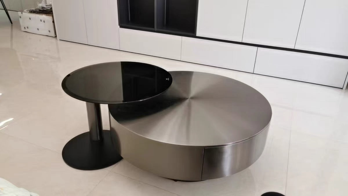 Stainless Steel Table Tempered Glass Table Coffee Table Set