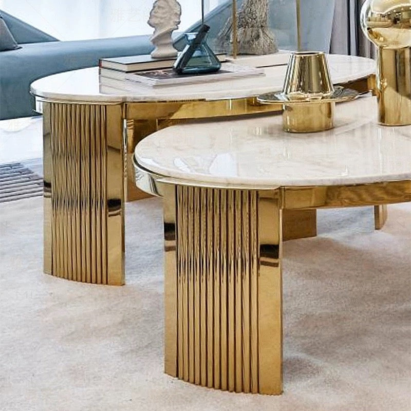 Luxurious Marble Coffee Table Stainless Steel Table Tempered Glass Table