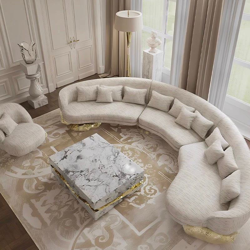 New Design Coffee Table Natural Marble Artistic Brass