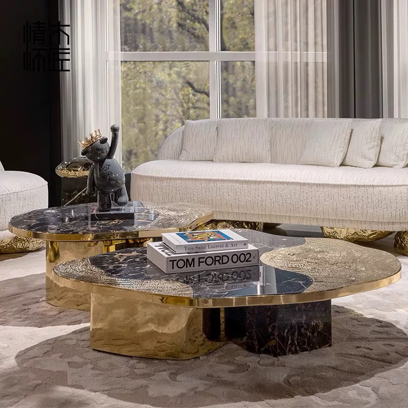 New Arrivals Natural Marble Table Brass Stainless Steel Coffee Table