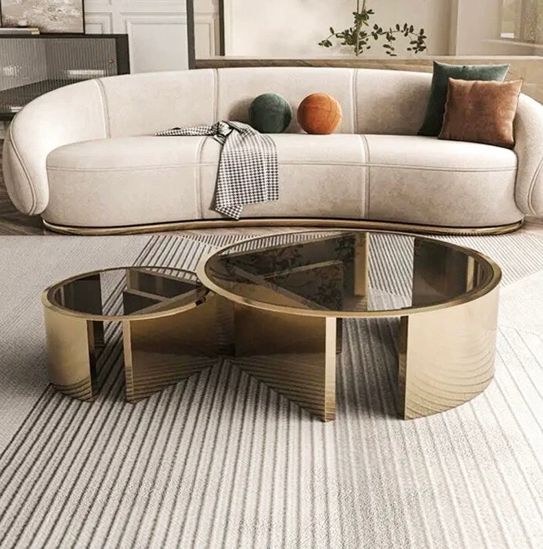 Luxurious Coffee Table Set Stainless Steel Table Tempered Glass Table