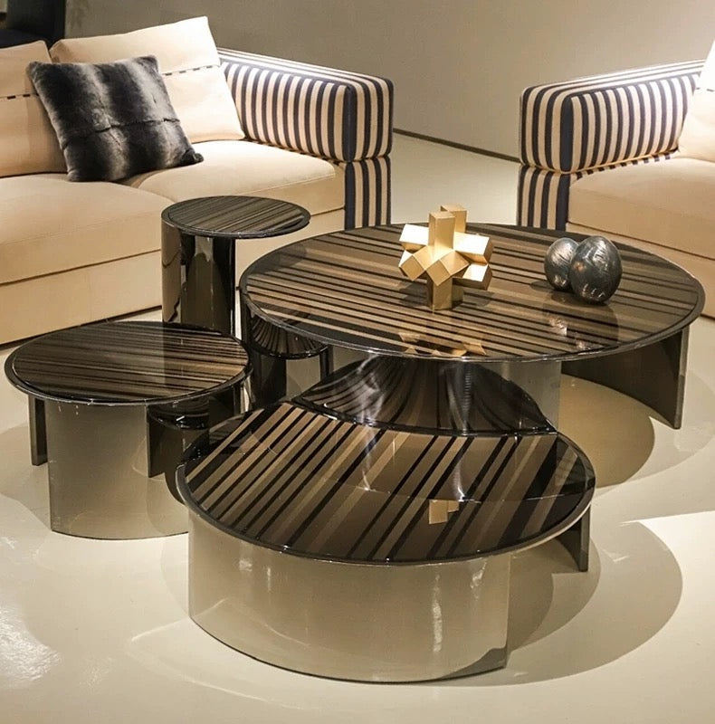 Luxurious Coffee Table Set Stainless Steel Table Tempered Glass Table