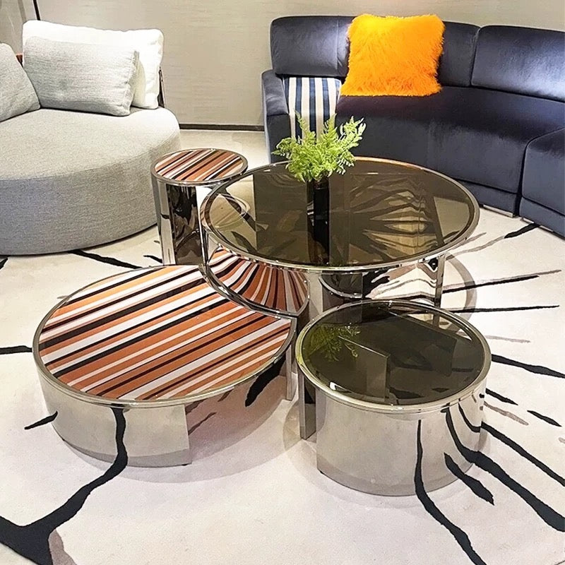 Luxurious Coffee Table Set Stainless Steel Table Tempered Glass Table