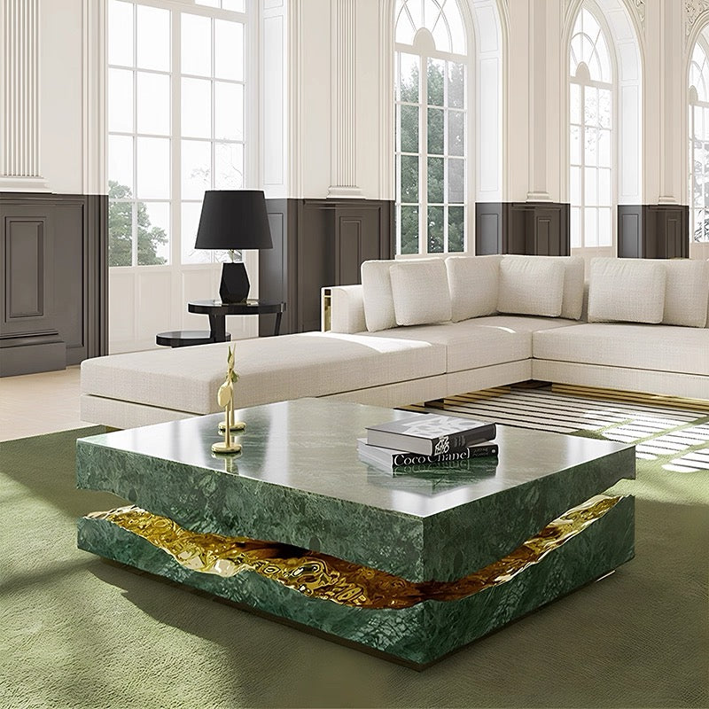 New Design Coffee Table Natural Marble Artistic Brass