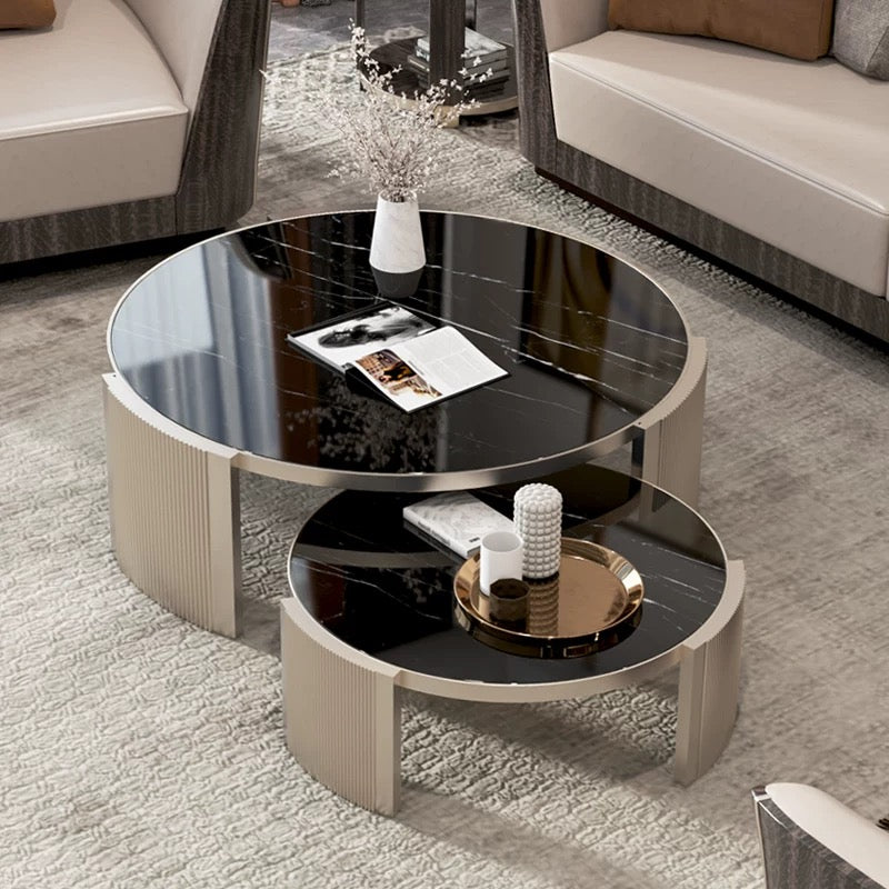 Luxurious Marble Coffee Table Stainless Steel Table Tempered Glass Table