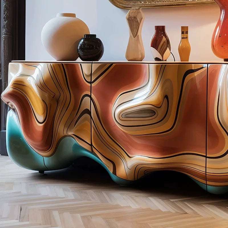 TV Cabinet Sideboard Artistic Hand Painted Furniture Luxurious Home Decor