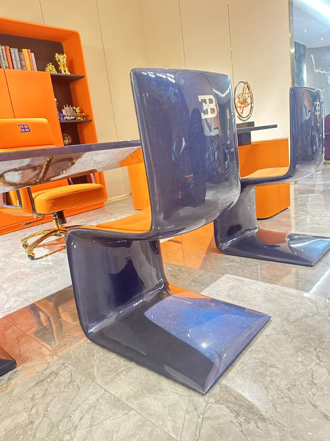 Luxurious executive desk orange Napa leather office table