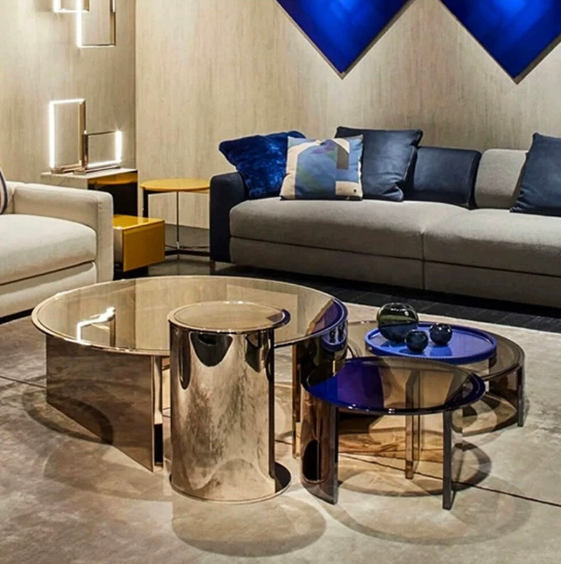 Luxurious Coffee Table Set Stainless Steel Table Tempered Glass Table