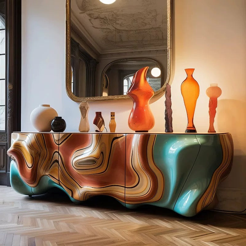 TV Cabinet Sideboard Artistic Hand Painted Furniture Luxurious Home Decor