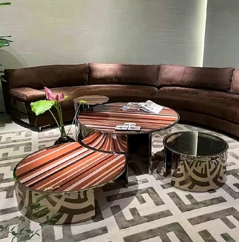 Luxurious Coffee Table Set Stainless Steel Table Tempered Glass Table