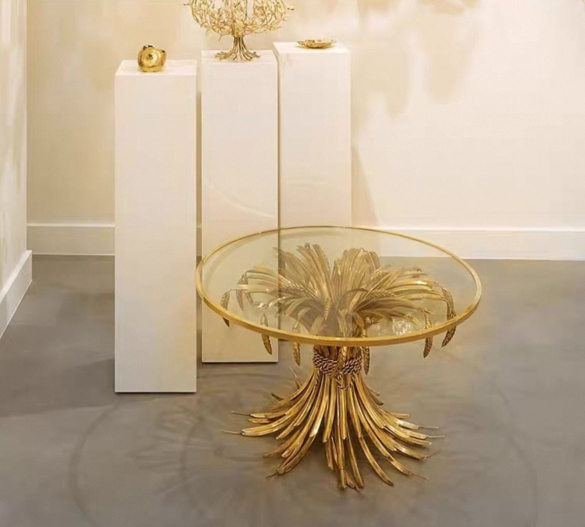 New Arrivals Unique Design Stainless Steel Ears of Wheat Glass Table Coffee Table