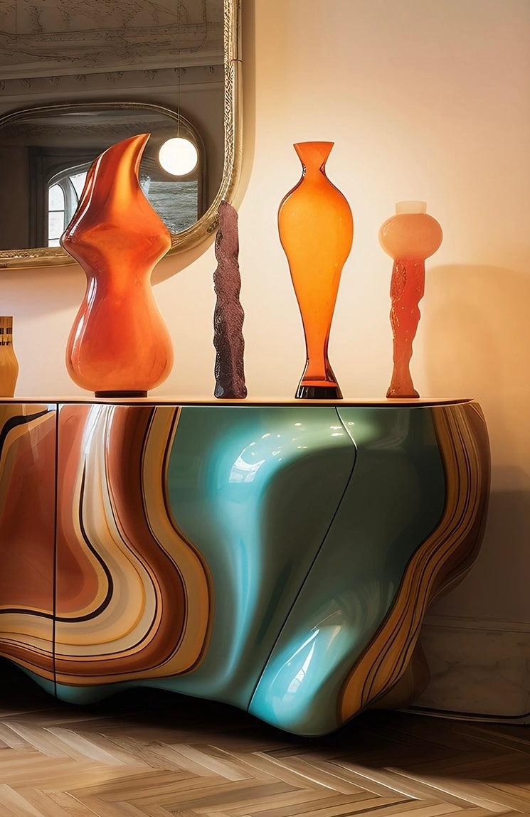 TV Cabinet Sideboard Artistic Hand Painted Furniture Luxurious Home Decor
