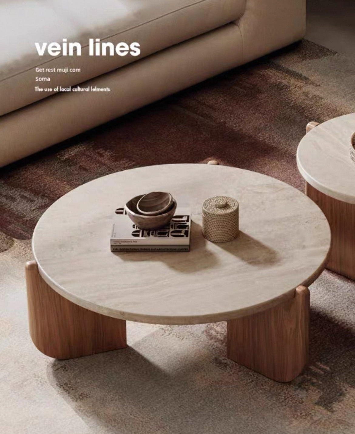 Minimalist Design Travertine Wood Coffee Table Classic Style