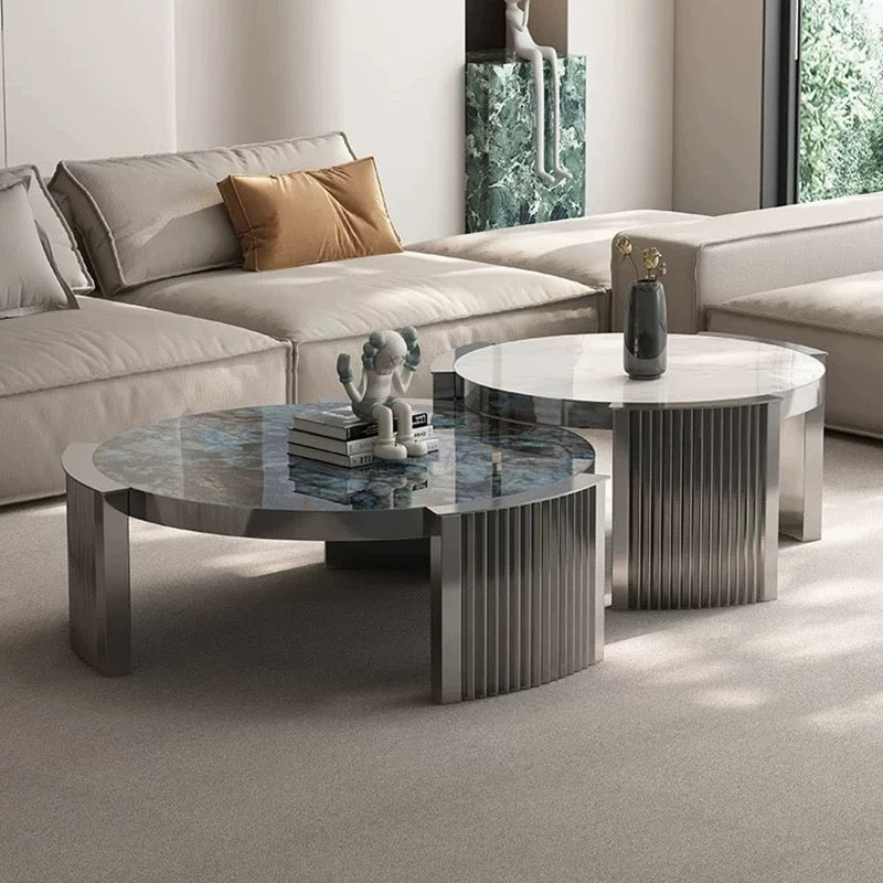 Luxurious Marble Coffee Table Stainless Steel Table Tempered Glass Table