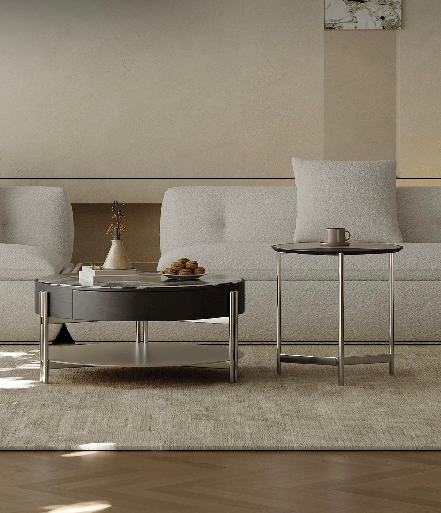 Coffee Table Set Marble Table Leather Wood Table