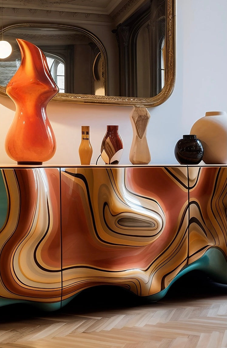 TV Cabinet Sideboard Artistic Hand Painted Furniture Luxurious Home Decor
