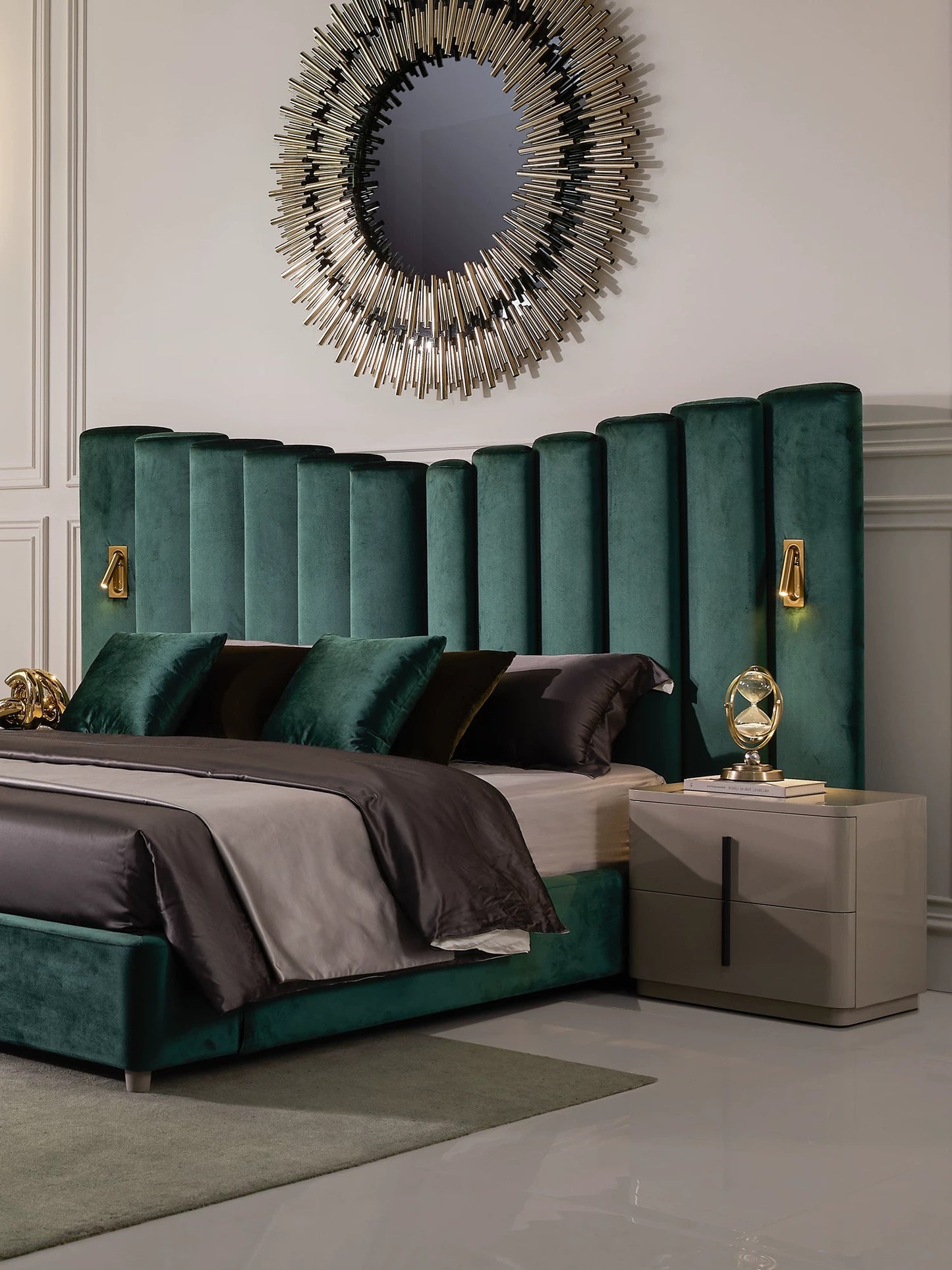 New Arrivals French-inspired Luxurious Bed Peacock Green Bedroom Furniture