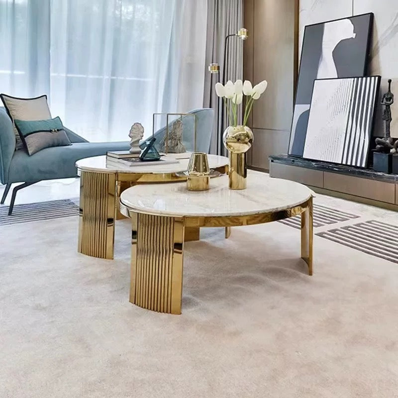Luxurious Marble Coffee Table Stainless Steel Table Tempered Glass Table
