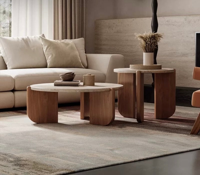 Minimalist Design Travertine Wood Coffee Table Classic Style