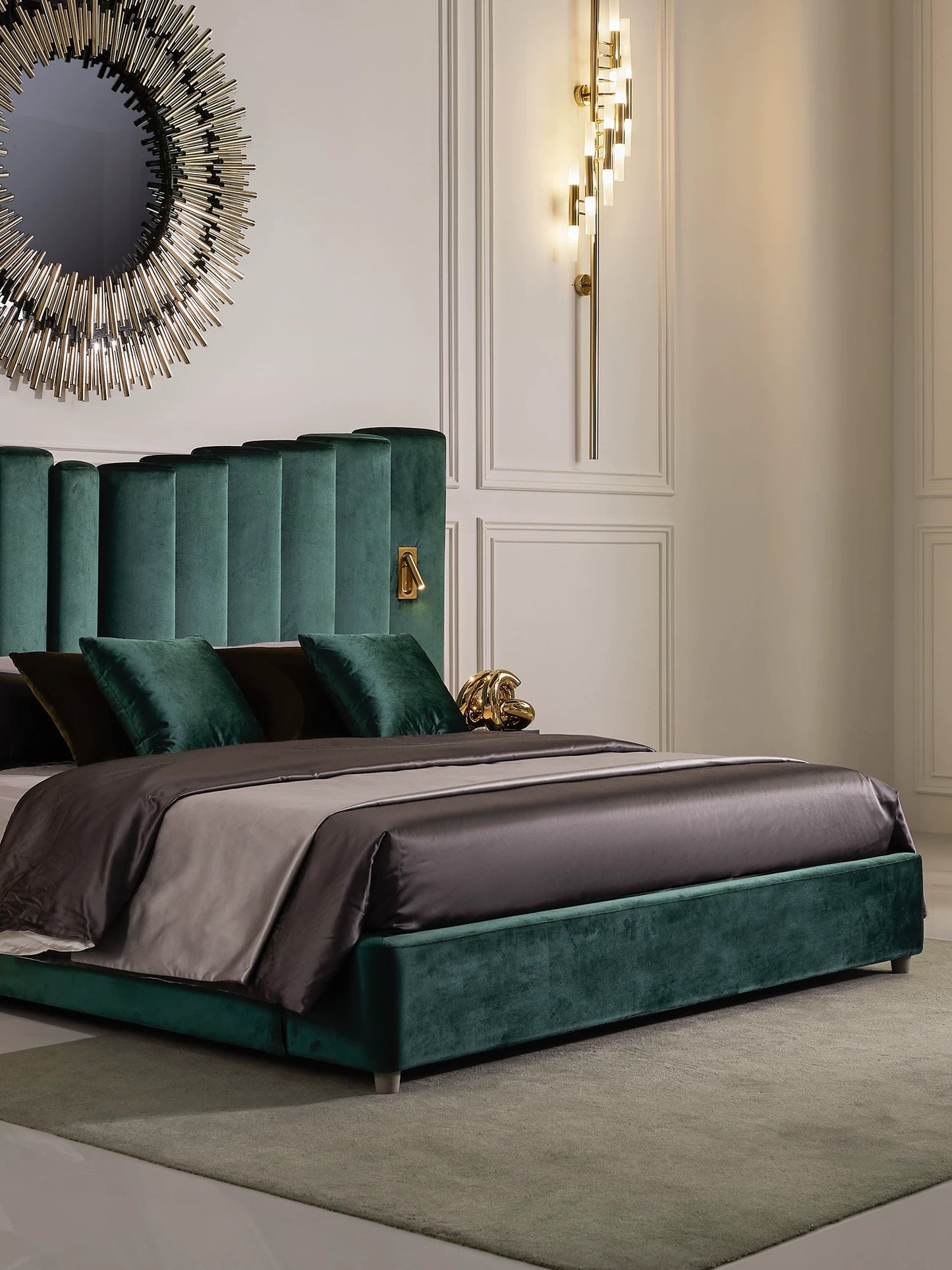 New Arrivals French-inspired Luxurious Bed Peacock Green Bedroom Furniture