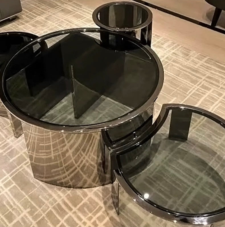 Luxurious Coffee Table Set Stainless Steel Table Tempered Glass Table