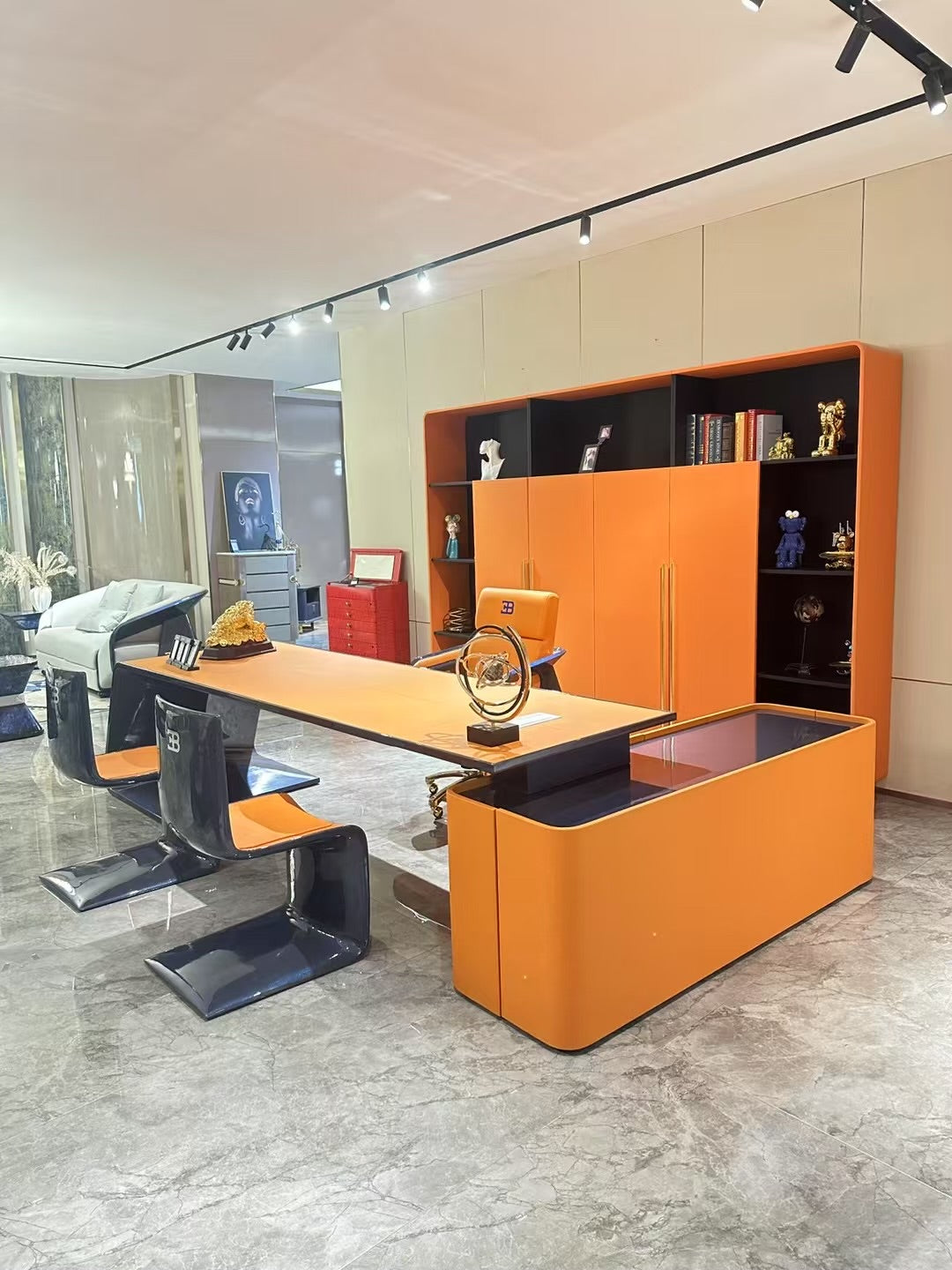 Luxurious executive desk orange Napa leather office table