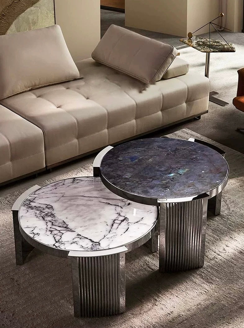 Luxurious Marble Coffee Table Stainless Steel Table Tempered Glass Table