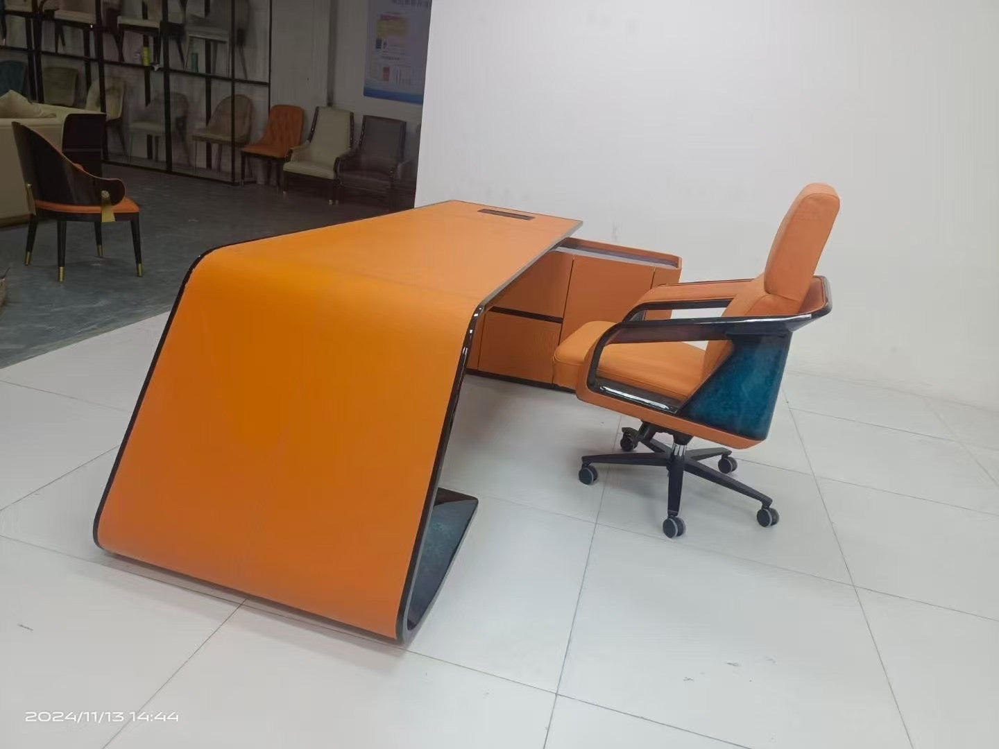Luxurious executive desk orange Napa leather office table