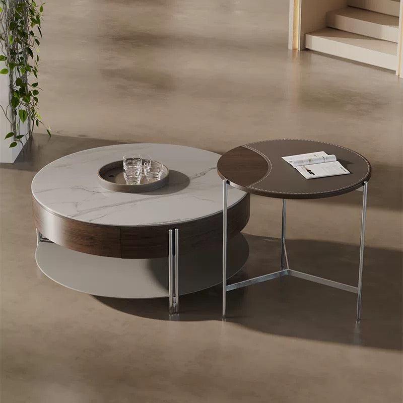 Coffee Table Set Marble Table Leather Wood Table