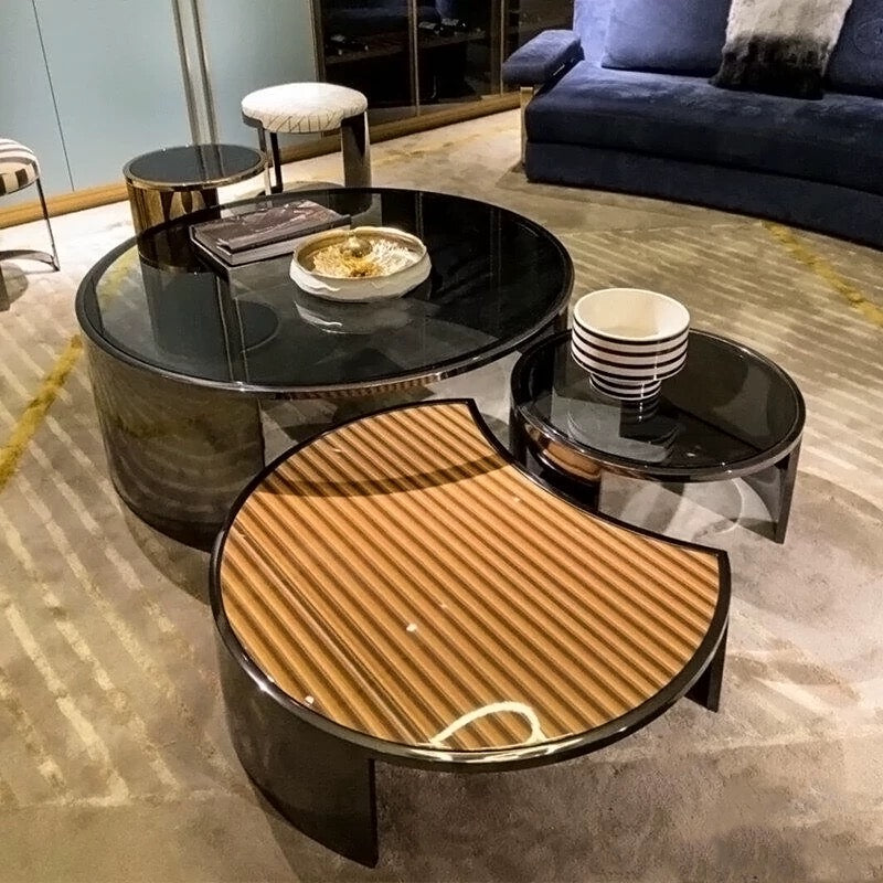 Luxurious Coffee Table Set Stainless Steel Table Tempered Glass Table