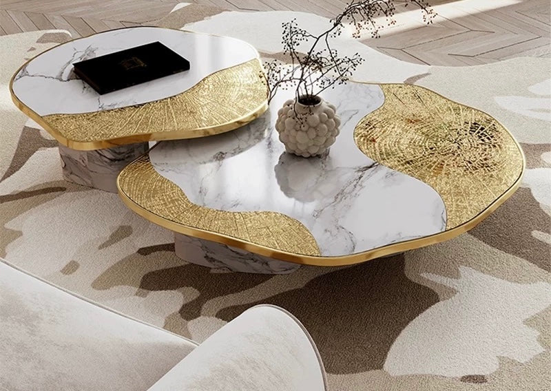 New Arrivals Natural Marble Table Brass Stainless Steel Coffee Table