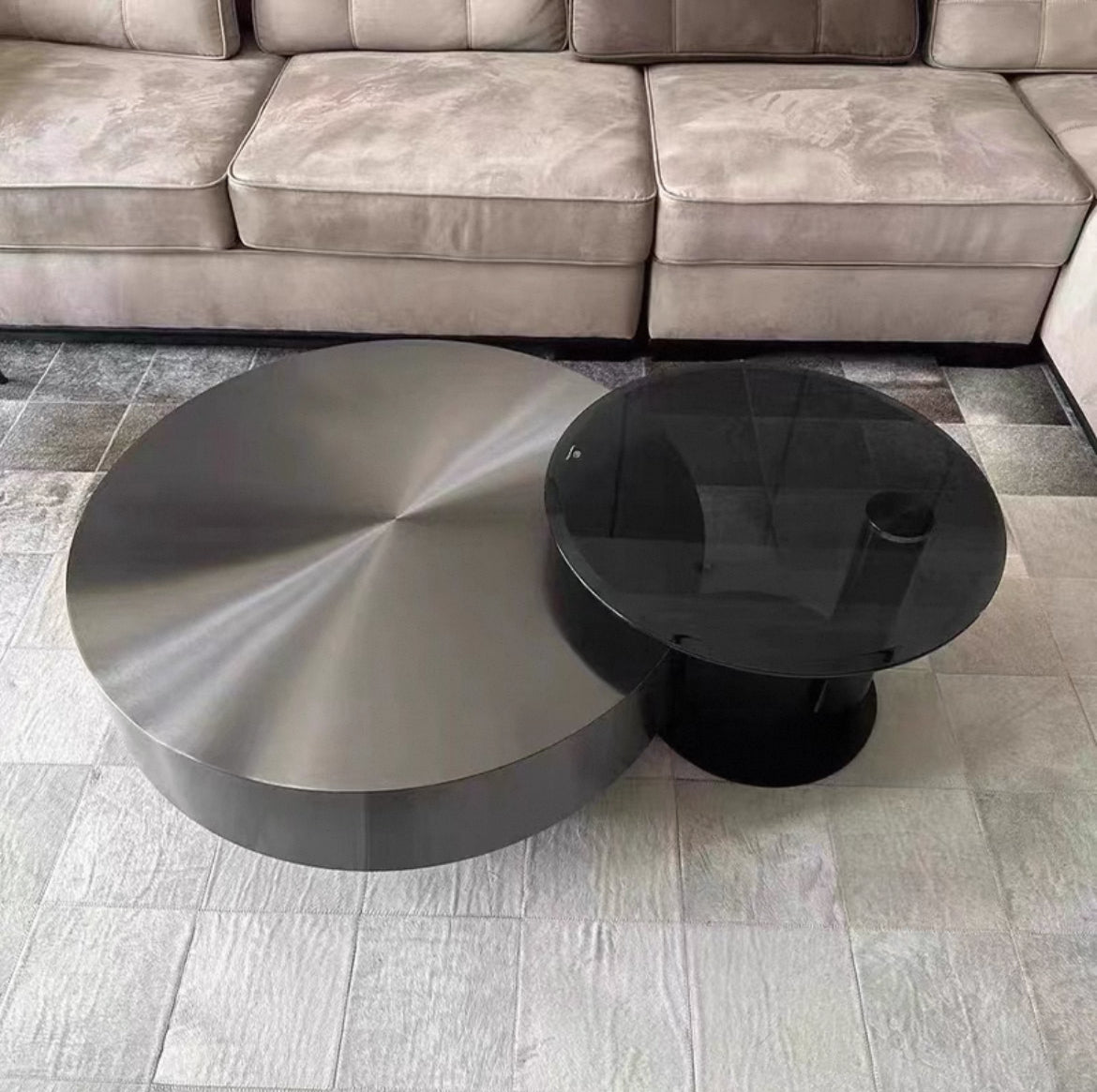 Stainless Steel Table Tempered Glass Table Coffee Table Set