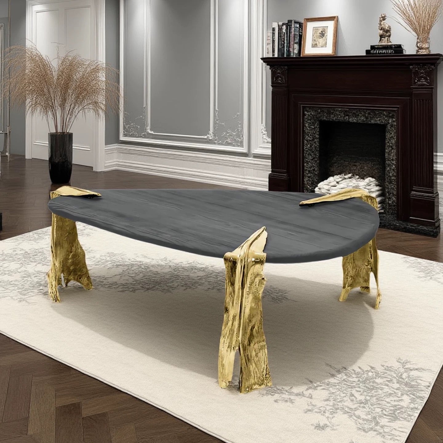 Brass Coffee Table Wood Table Luxurious Furniture Villa Furniture