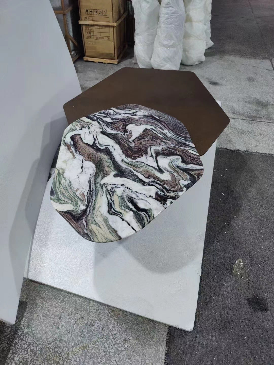 Natural marble brass rotatable coffee table
